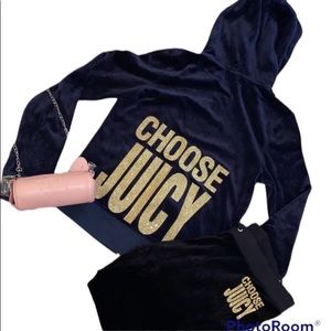 Y2K Juicy Couture Blue Velour Tracksuit Hoodie Jacket L